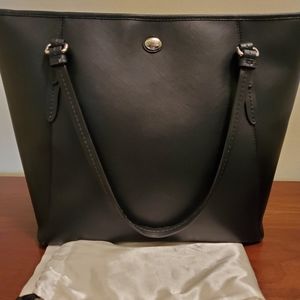 Coach, black leather tote, gold-tone trim